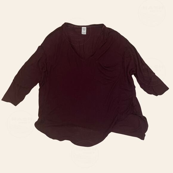 We The Free Free People S Oversized V-Neck Top | Wine Soft Boho Tee T-shirt - Picture 2 of 8